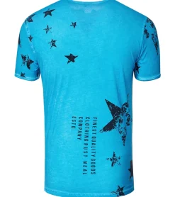 T-Shirts & Tank Tops*O46rn Herren T-Shirt mit Skull-Print und Knopleiste Baumwoll-Shirt Rundhals-Shirt R-15290 Turkis