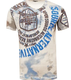 T-Shirts & Tank Tops*O46rn Herren T-Shirt mit Strasssteinen Print Baumwoll-Shirt stylisches Kurzarm-Shirt R-15163 Beige