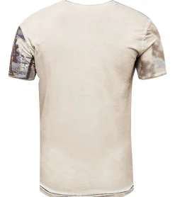 T-Shirts & Tank Tops*O46rn Herren T-Shirt mit Strasssteinen Print Baumwoll-Shirt stylisches Kurzarm-Shirt R-15163 Beige