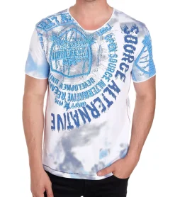 T-Shirts & Tank Tops*O46rn Herren T-Shirt mit Strasssteinen Print Baumwoll-Shirt stylisches Kurzarm-Shirt R-15163 Weiß