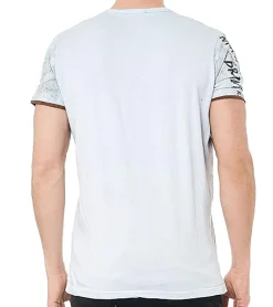 T-Shirts & Tank Tops*O46rn Herren T-Shirt mit Urban-Print Baumwoll-Oberteil Sommer-Rundhals-Shirt mit Knopfleiste R-15246 Hellgrau