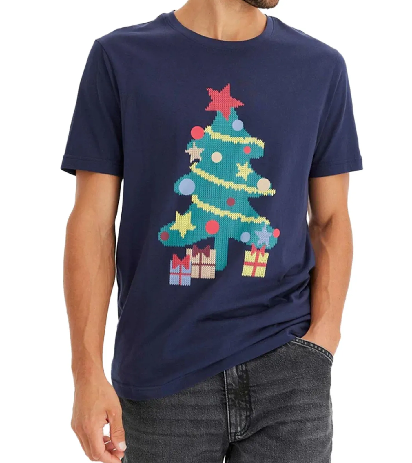 T-Shirts & Tank Tops|T-Shirts & Tank Tops*O46bpx Herren T-Shirt mit weihnachtlichem Motiv Baumwoll-Shirt Sommer-Shirt Kurzarm-Shirt 951021 Dunkelblau