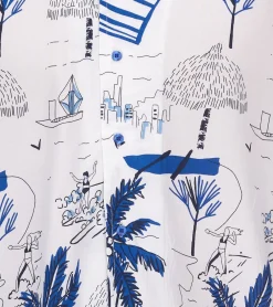 Hemden & Poloshirts*O46bpx Herren Viskose-Hemd Kurzarm-Hemd mit Blumen-Print Sommer-Hemd Urlaubs-Shirt 927967 Weiß/Blau