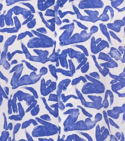 Hemden & Poloshirts*O46bpx Herren Viskose-Hemd Kurzarm-Hemd mit Blumen-Print Sommer-Hemd Urlaubs-Shirt 945910 Weiß/Blau