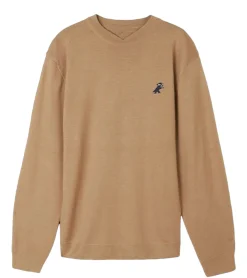 Pullover & Sweater*BARO Herren Voleur Strick-Sweatshirt Casual-Pullover Ausgeh-Pullover mit Print Strickerei Kamel