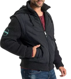 Jacken & Mäntel*O46bpx Herren wattierte Jacke mit Strickärmeln Übergangs-Jacke mit Kapuze Frühlings-Jacke 950037 Schwarz