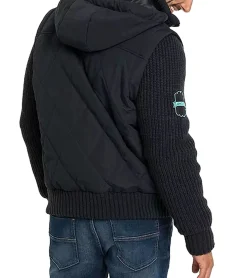 Jacken & Mäntel*O46bpx Herren wattierte Jacke mit Strickärmeln Übergangs-Jacke mit Kapuze Frühlings-Jacke 950037 Schwarz