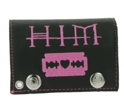 Portemonnaies & Geldbörsen*BioworldMerch HIM Leder-Geldbörse mit pinkem Heartagram-Motiv Metalldruckknöpfen und Kette Rockiger Gothic-Style LW825951HIM0 Schwarz/Pink