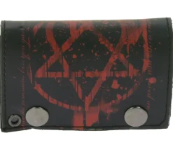 Portemonnaies & Geldbörsen*BioworldMerch HIM Leder-Geldbörse mit rotem Heartagram-Motiv Metalldruckknöpfen und Kette Rockiger Gothic-Style LW107086HIM Schwarz/Rot