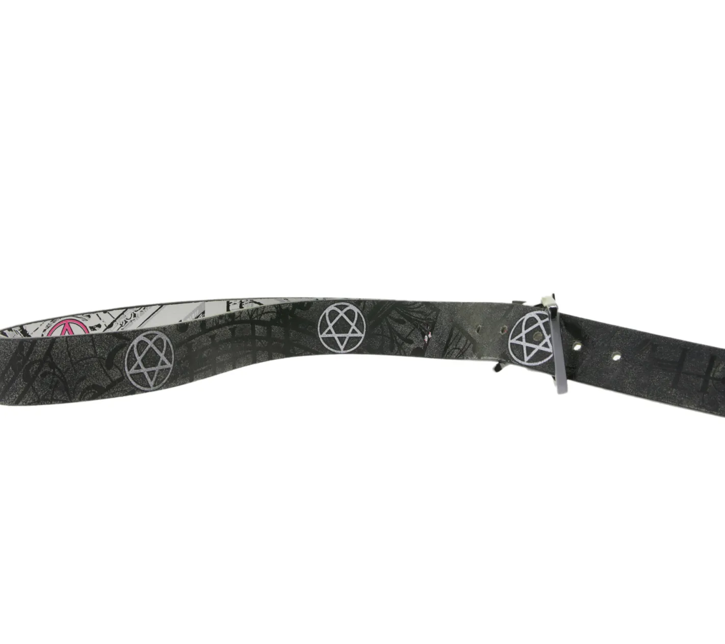 Gürtel*BioworldMerch HIM Rockband Gürtel für Damen Einheitsgröße 100cm Echtleder-Gürtel mit beidseitigem Muster BT110925HIM3 Weiß/Pink