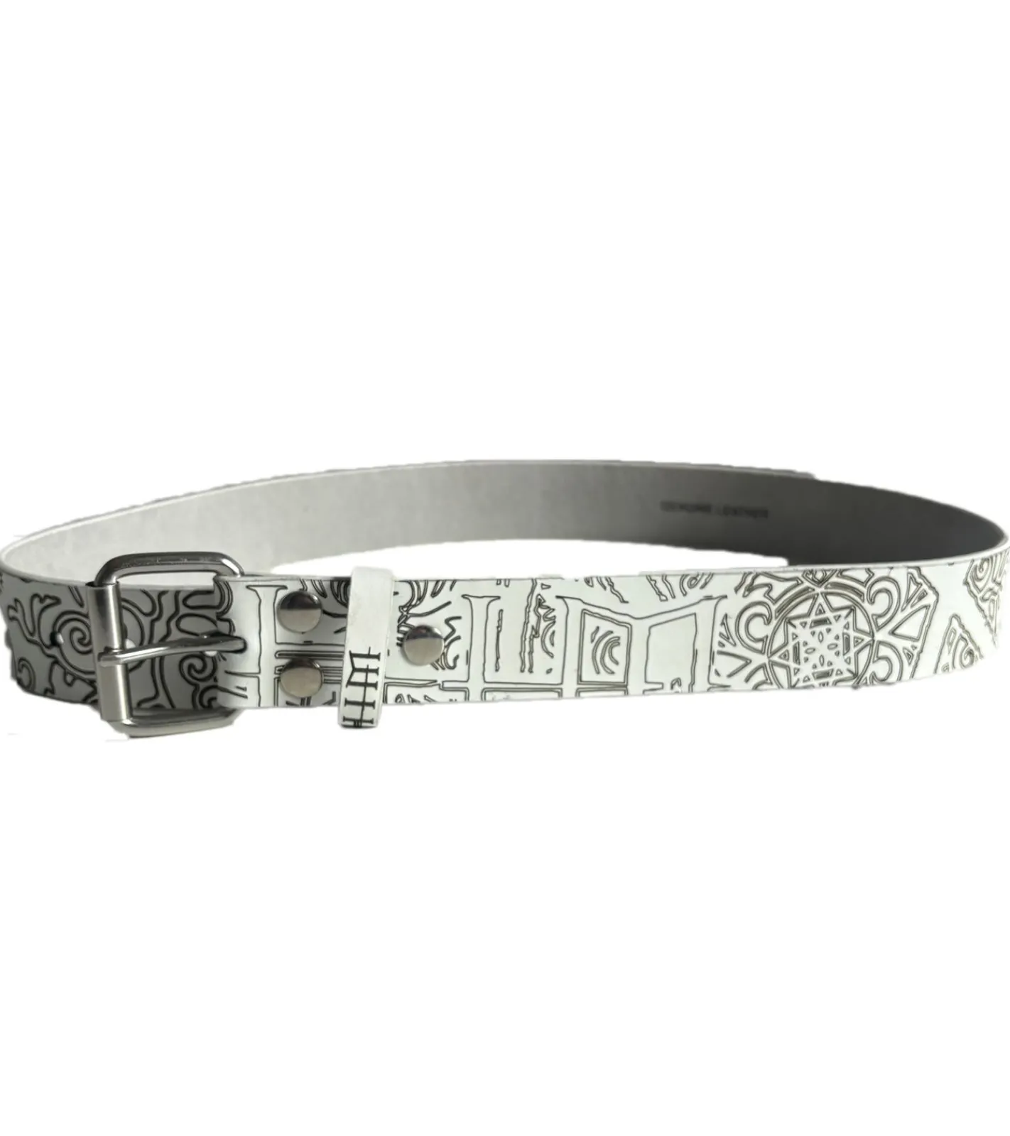 Gürtel*BioworldMerch HIM Rockband Gürtel mit stylischem Muster Echtleder-Gürtel Fan-Artikel BT106248HIM4 Weiß/Schwarz