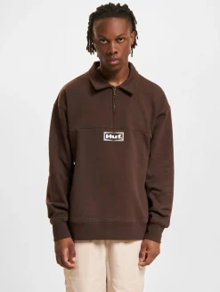 Sweater & Pullover|Pullover & Sweater*HUF Slate Fleecepullover mit Viertelreißverschluss, espresso
