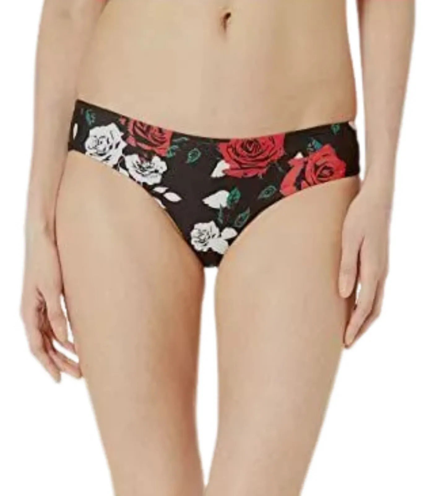 Wassersport|Bademode & Nachtwäsche*Hurley Quick Dry Damen Bikini-Unterteil Bikini-Hose mit Allover Rosen-Muster BQ4792 010 Schwarz/Rot/Weiß