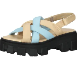 Zehentrenner & Sandalen*ILC Damen Sandalette Riemchen-Sandalen mit derber Sohle Echtleder C45-8541 Beige/Blau, Grün oder Weiß