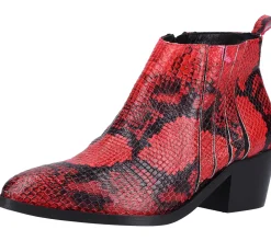 Boots & Stiefel*ILC Damen Stiefel elegante Echtleder-Stiefelette Absatz-Schuhe mit Allover-Muster 514513 Rot/Schwarz