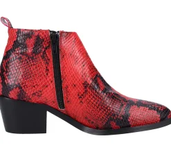 Boots & Stiefel*ILC Damen Stiefel elegante Echtleder-Stiefelette Absatz-Schuhe mit Allover-Muster 514513 Rot/Schwarz