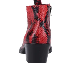 Boots & Stiefel*ILC Damen Stiefel elegante Echtleder-Stiefelette Absatz-Schuhe mit Allover-Muster 514513 Rot/Schwarz