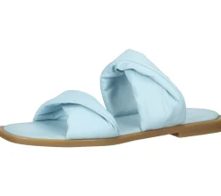 Zehentrenner & Sandalen|Pantoffeln & Hausschuhe*ILC Liberika Damen Pantolette Echtleder-Sandale mit verdrehtem Riemen Sommer-Schuhe C45-3720-11 Hell-Blau