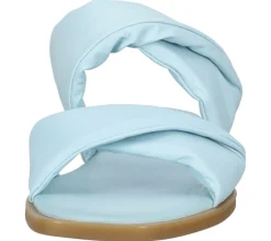 Zehentrenner & Sandalen|Pantoffeln & Hausschuhe*ILC Liberika Damen Pantolette Echtleder-Sandale mit verdrehtem Riemen Sommer-Schuhe C45-3720-11 Hell-Blau