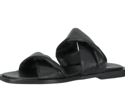 Zehentrenner & Sandalen|Pantoffeln & Hausschuhe*ILC Liberika Damen Pantolette Echtleder-Sandale mit verdrehtem Riemen Sommer-Schuhe C45-3720-01 Schwarz