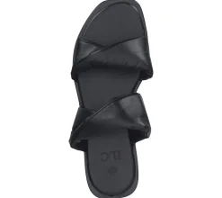 Zehentrenner & Sandalen|Pantoffeln & Hausschuhe*ILC Liberika Damen Pantolette Echtleder-Sandale mit verdrehtem Riemen Sommer-Schuhe C45-3720-01 Schwarz