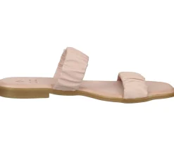 Zehentrenner & Sandalen|Pantoffeln & Hausschuhe*ILC Livia Damen Pantolette Echtleder-Sandale mit gerafftem Riemen Sommer-Schuhe C45-3784 in , Beige oder Weiß Rosa