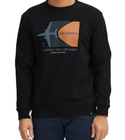 Pullover & Sweater*INDICODE IDForz Herren Baumwoll-Pullover Rundhals-Sweater mit großem Frontprint 55582MM , Grau oder Blau Schwarz