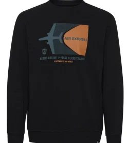 Pullover & Sweater*INDICODE IDForz Herren Baumwoll-Pullover Rundhals-Sweater mit großem Frontprint 55582MM , Grau oder Blau Schwarz