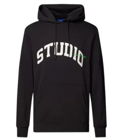 Pullover & Sweater*Jack & Jones Brink Herren Hoodie modischer Kapuzen-Pullover mit "STUDIO"-Schriftzug auf der Front 12228021 Schwarz