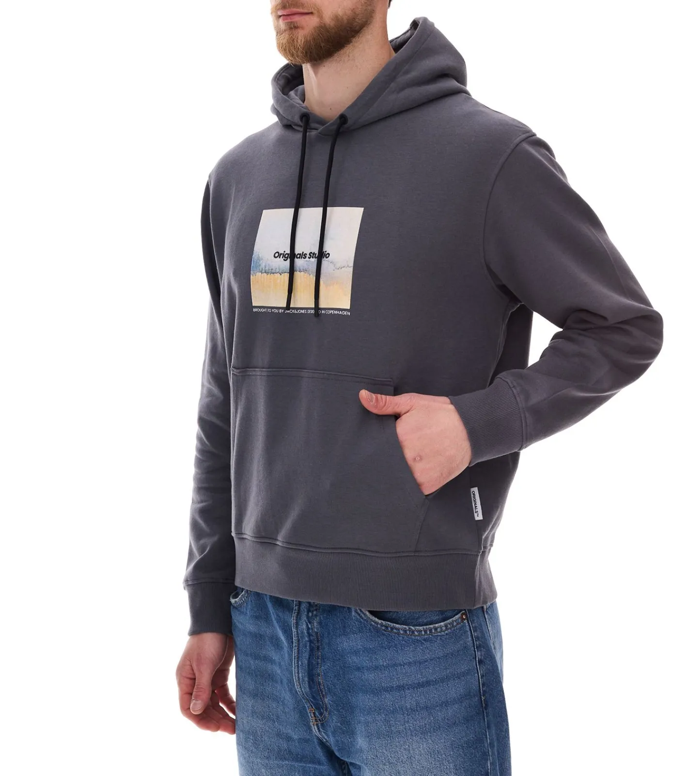 Pullover & Sweater*Jack & Jones Esterbro Newton Herren Kapuzen-Pullover Baumwoll-Pullover mit Originals Studio Print 12266801 Grau, Schwarz oder Beige
