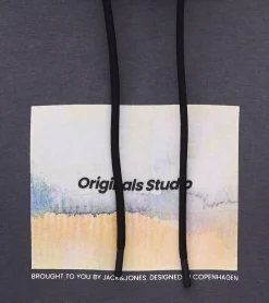 Pullover & Sweater*Jack & Jones Esterbro Newton Herren Kapuzen-Pullover Baumwoll-Pullover mit Originals Studio Print 12266801 Grau, Schwarz oder Beige