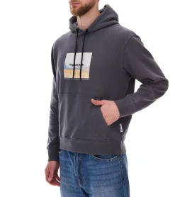 Pullover & Sweater*Jack & Jones Esterbro Newton Herren Kapuzen-Pullover Baumwoll-Pullover mit Originals Studio Print 12266801 Grau