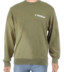 Pullover & Sweater*Jack & Jones Herren Crew Neck Pullover mit "A World"-Print auf der Brust Rundhals-Sweater 12201935 Khaki