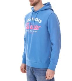 Pullover & Sweater*Jack & Jones Herren Kapuzen-Pullover Baumwoll-Pullover mit Superior Schriftzug Langarm-Shirt 12255617 Hellblau