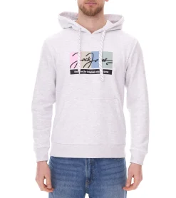 Pullover & Sweater*Jack & Jones Herren Kapuzen-Pullover mit Baumwollanteil Langarm-Shirt mit farblichen Akzenten 12262421 Weiß