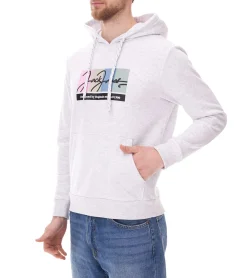 Pullover & Sweater*Jack & Jones Herren Kapuzen-Pullover mit Baumwollanteil Langarm-Shirt mit farblichen Akzenten 12262421 Weiß