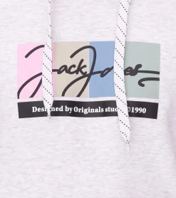 Pullover & Sweater*Jack & Jones Herren Kapuzen-Pullover mit Baumwollanteil Langarm-Shirt mit farblichen Akzenten 12262421 Weiß