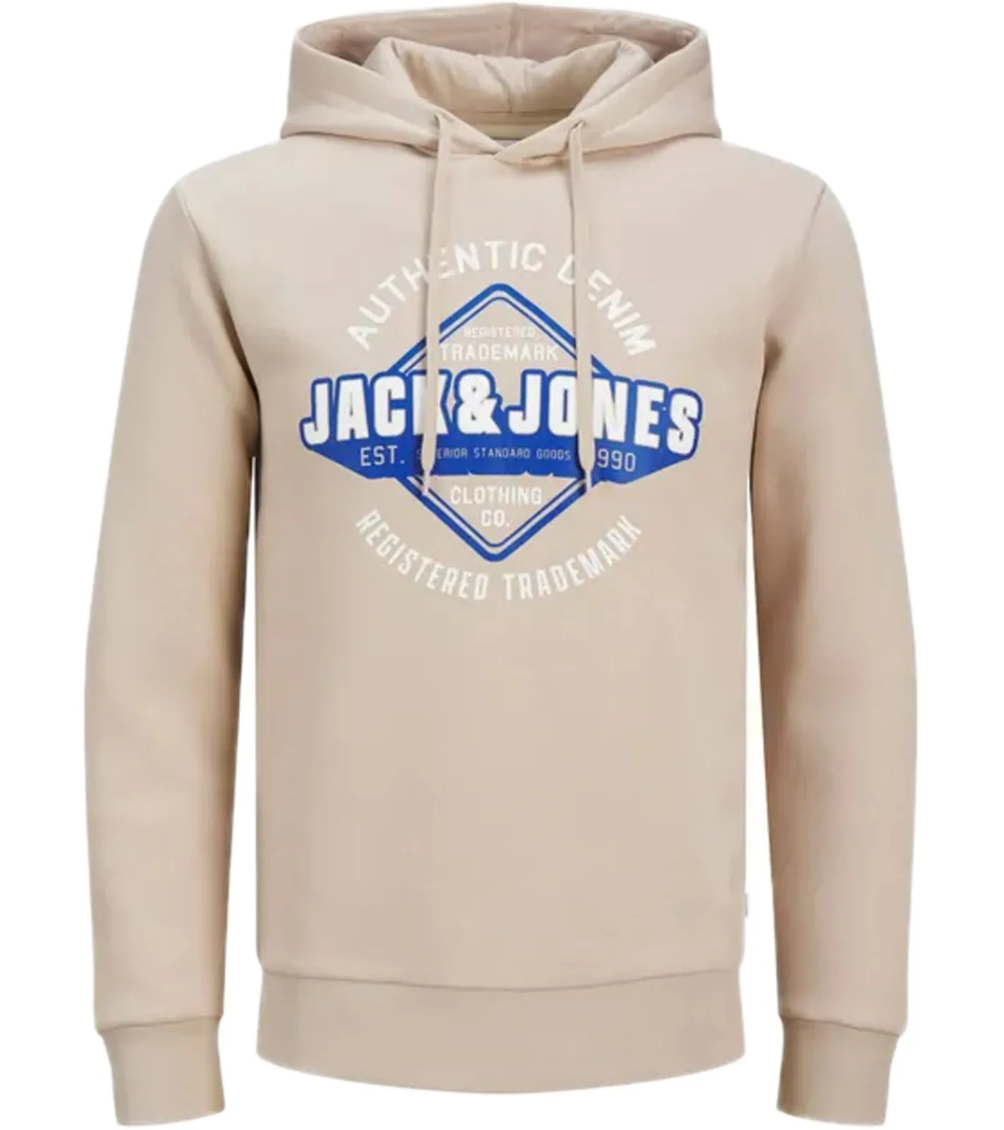 Pullover & Sweater*Jack & Jones Herren Kapuzen-Pullover Baumwoll-Pullover mit Schriftzug Langarm-Shirt 12255617 Beige, , Lindgrün oder Schwarz Hellblau