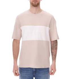 T-Shirts & Tank Tops*Jack & Jones Herren Rundhals-Shirt Baumwoll-Shirt T-Shirt Kurzarm-Shirt 12258883 Beige/Weiß oder Dunkelblau/Beige