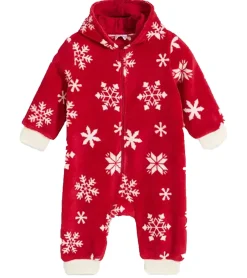 Jumpsuits*O46bpx Jumpsuit Kleinkinder Overall Fleece-Anzug mit Kapuze Schneeflocken-Design mit Reißverschluss Baby-Anzug 954927 Rot/Weiß