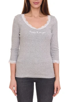 Sweater & Pullover*KangaROOS Damen 3/4-Arm Sweatshirt mit Rüschen-Ausschnitt Baumwoll-Pullover 69722003 Grau