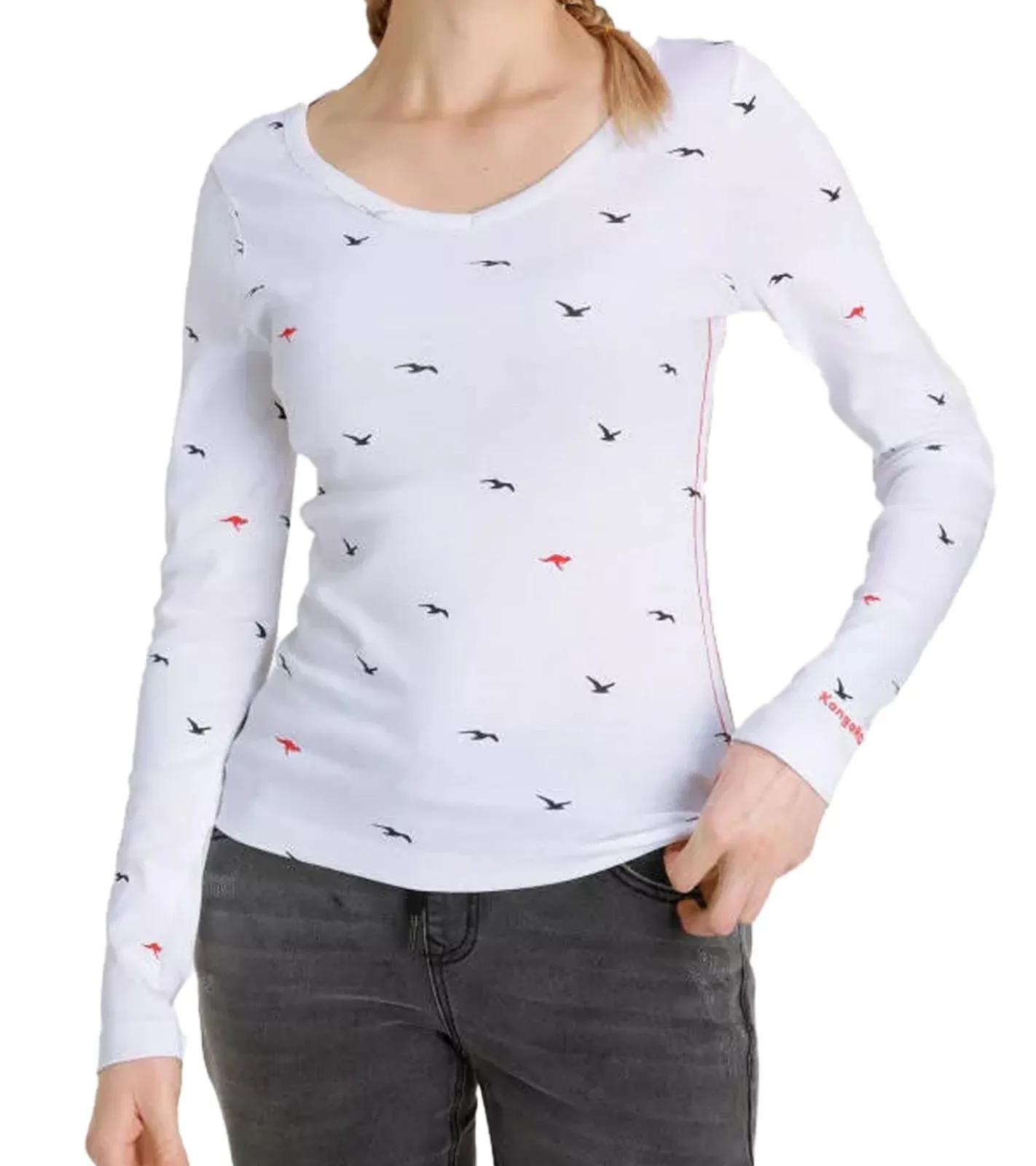 Sweater & Pullover*KangaROOS Damen Baumwoll-Sweatshirt stylisches Langarm-Shirt Rundhals-Pullover 86609137 Weiß