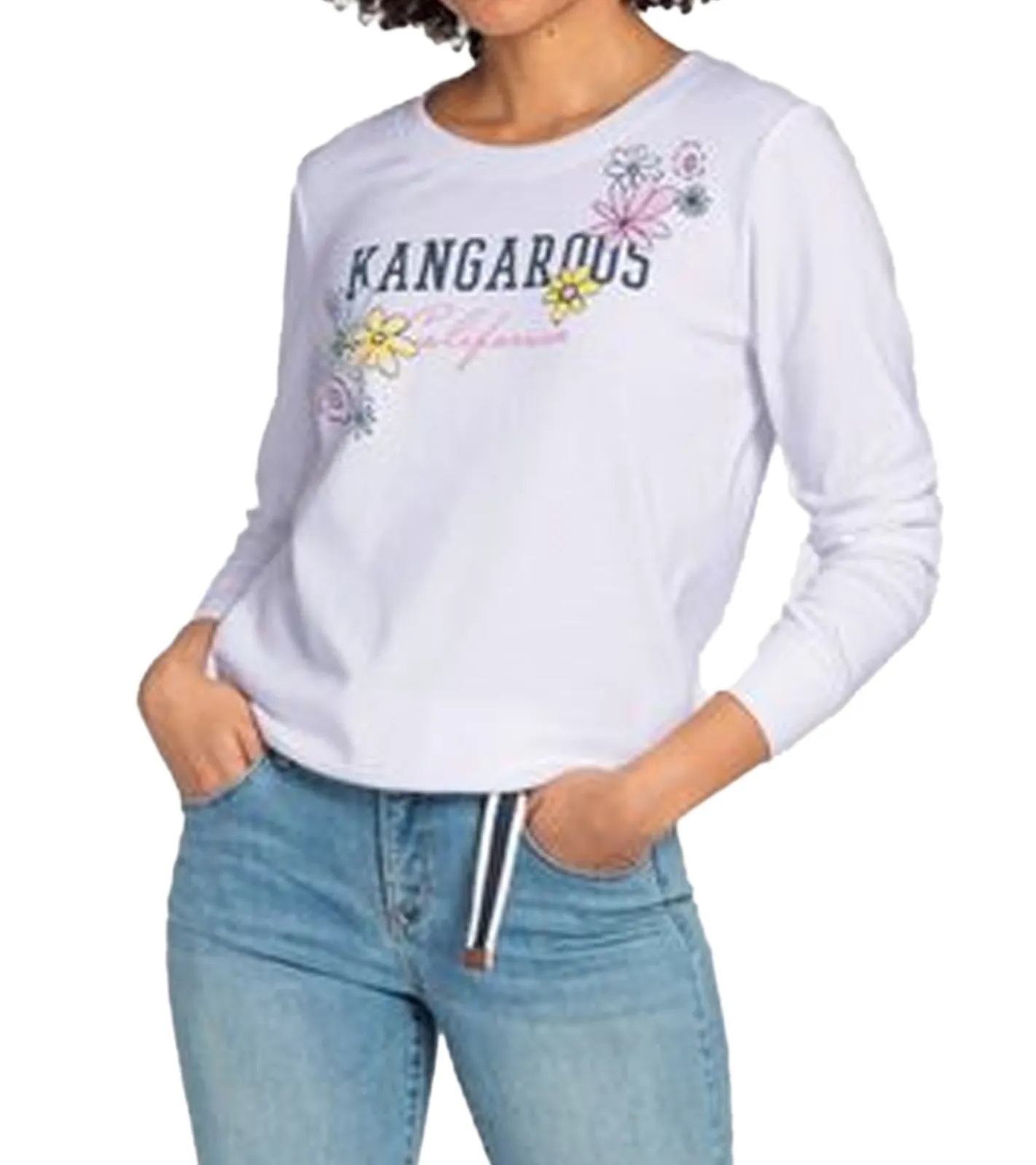 Sweater & Pullover*KangaROOS Damen Baumwoll-Sweatshirt mit Blumen-Print Langarm-Shirt Rundhals-Pullover 93201346 Weiß