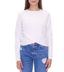 Sweater & Pullover*KangaROOS Damen Langarm-Shirt Cropped geschnitten Rundhals-Longsleeve in Wickeloptik Sweatshirt 90315813 Weiß