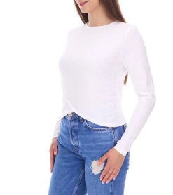 Sweater & Pullover*KangaROOS Damen Langarm-Shirt Cropped geschnitten Rundhals-Longsleeve in Wickeloptik Sweatshirt 90315813 Weiß