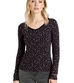 Fitnessmode & Jogginghosen|Tops & T-Shirts*KangaROOS Damen Longsleeve langärmliges Baumwoll-Shirt mit Konfetti-Muster 39996969 Schwarz