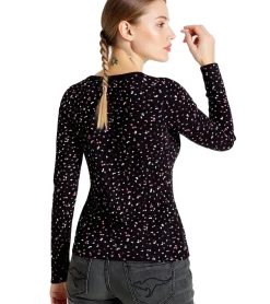 Fitnessmode & Jogginghosen|Tops & T-Shirts*KangaROOS Damen Longsleeve langärmliges Baumwoll-Shirt mit Konfetti-Muster 39996969 Schwarz