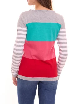 Sweater & Pullover*KangaROOS Damen Pullover Color-Blocking Baumwoll-Shirt 59680160 Grau/Türkis/Rosa