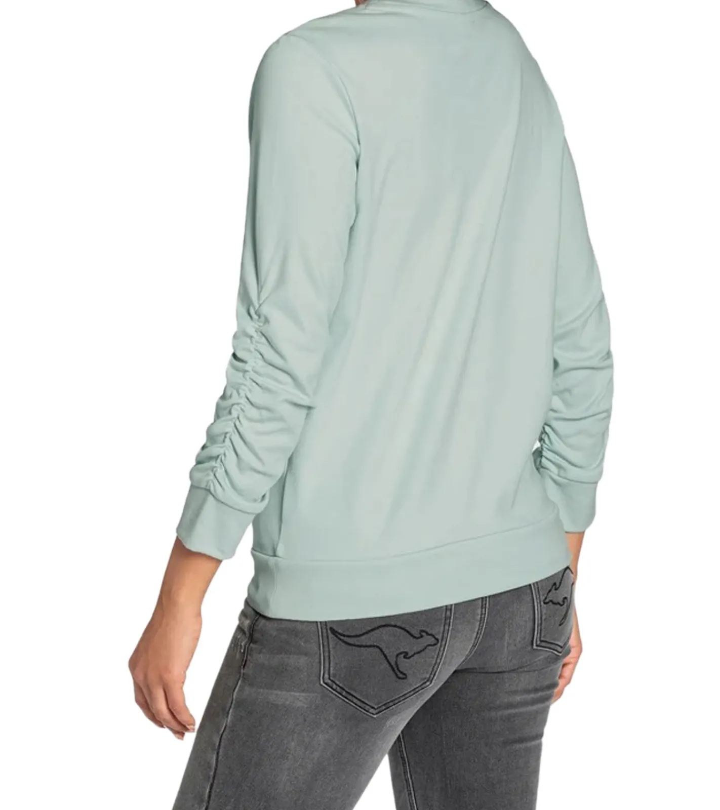Sweater & Pullover*KangaROOS Damen Sweatshirt mit gerafften Ärmeln Baumwoll-Pullover 41267352 Mint-Grün