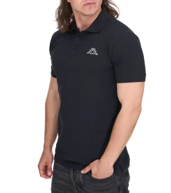 Hemden & Poloshirts*Kappa Herren Baumwoll-Polo mit kleiner Stickerei Polo-Shirt Kurzarm-Shirt Pique-Strick 303173NC A03 Schwarz